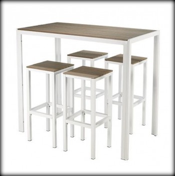 SET: 1 Hoge Witte Receptietafel, 4 barkrukken